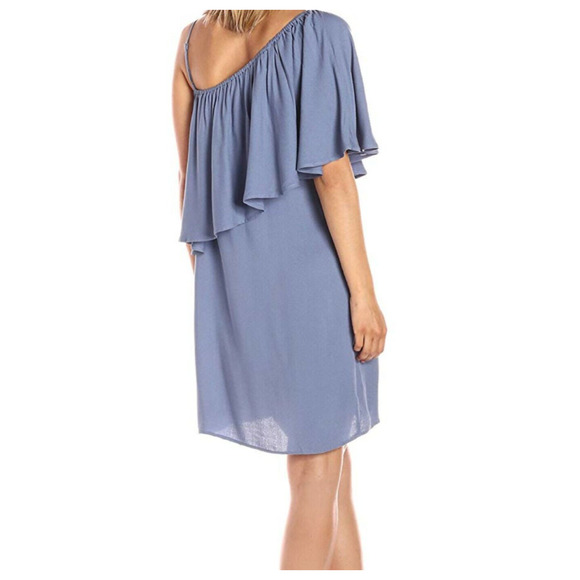Ella Moss Women Large Dress Ruffle One Shoulder Short Knee Length Blue NWT - Picture 2 of 9